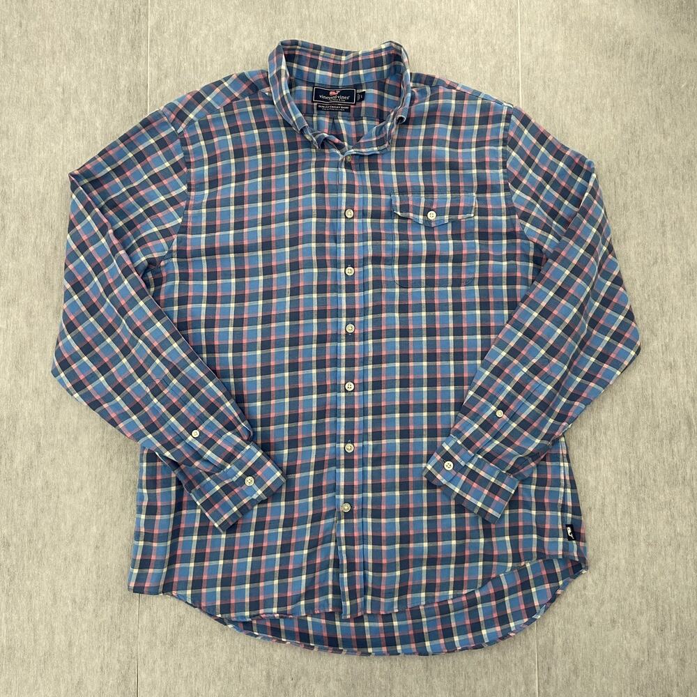 Vineyard Vines Shirt Adult Large Blue Plaid Long Sleeve Button Slim Fit Crosby L